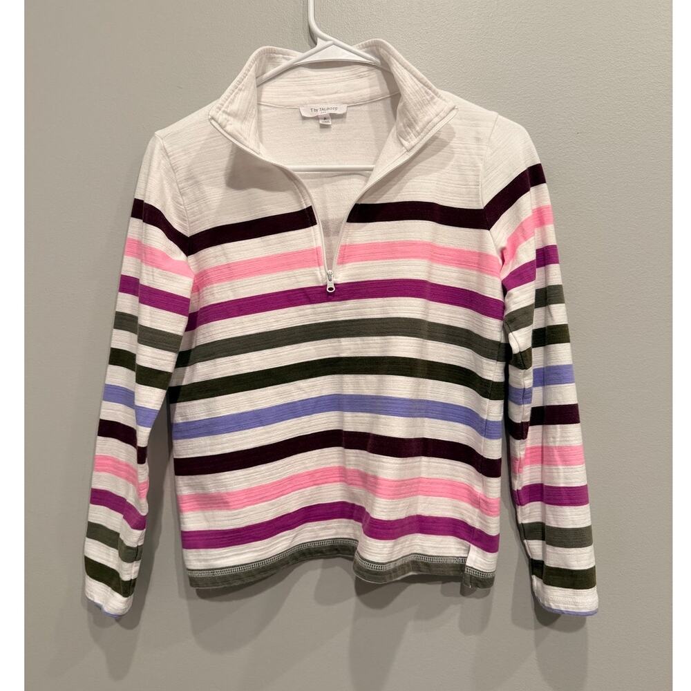 T by Talbots Pastel Stripe Quarter Zip Athleisure Gorpcore Top Petite XS PXS